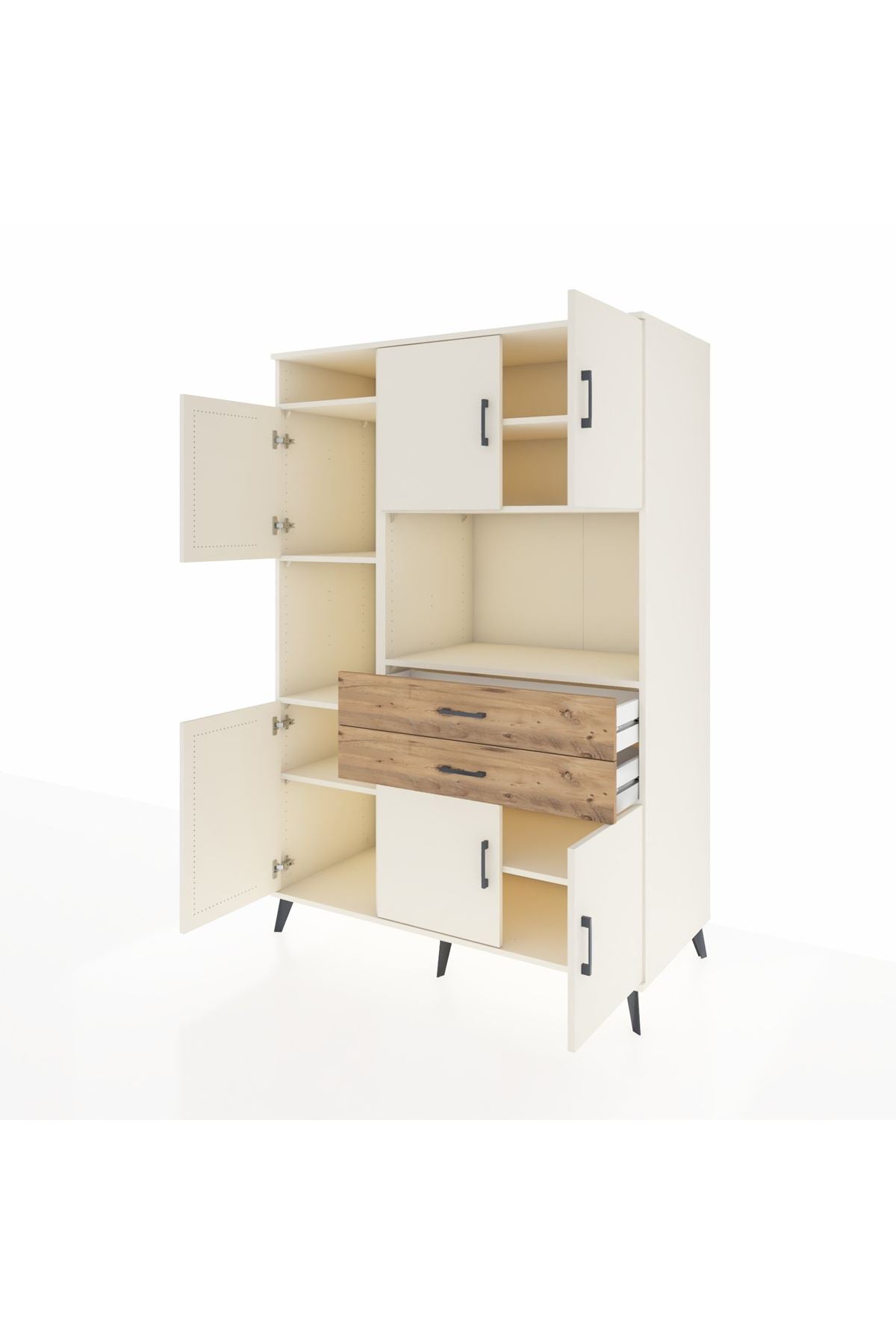 Kronos Dolap 8 Raflı 2 Çekmeceli 6 Kapaklı 132x59x195 Aytaşı-Aytaşı/Çam