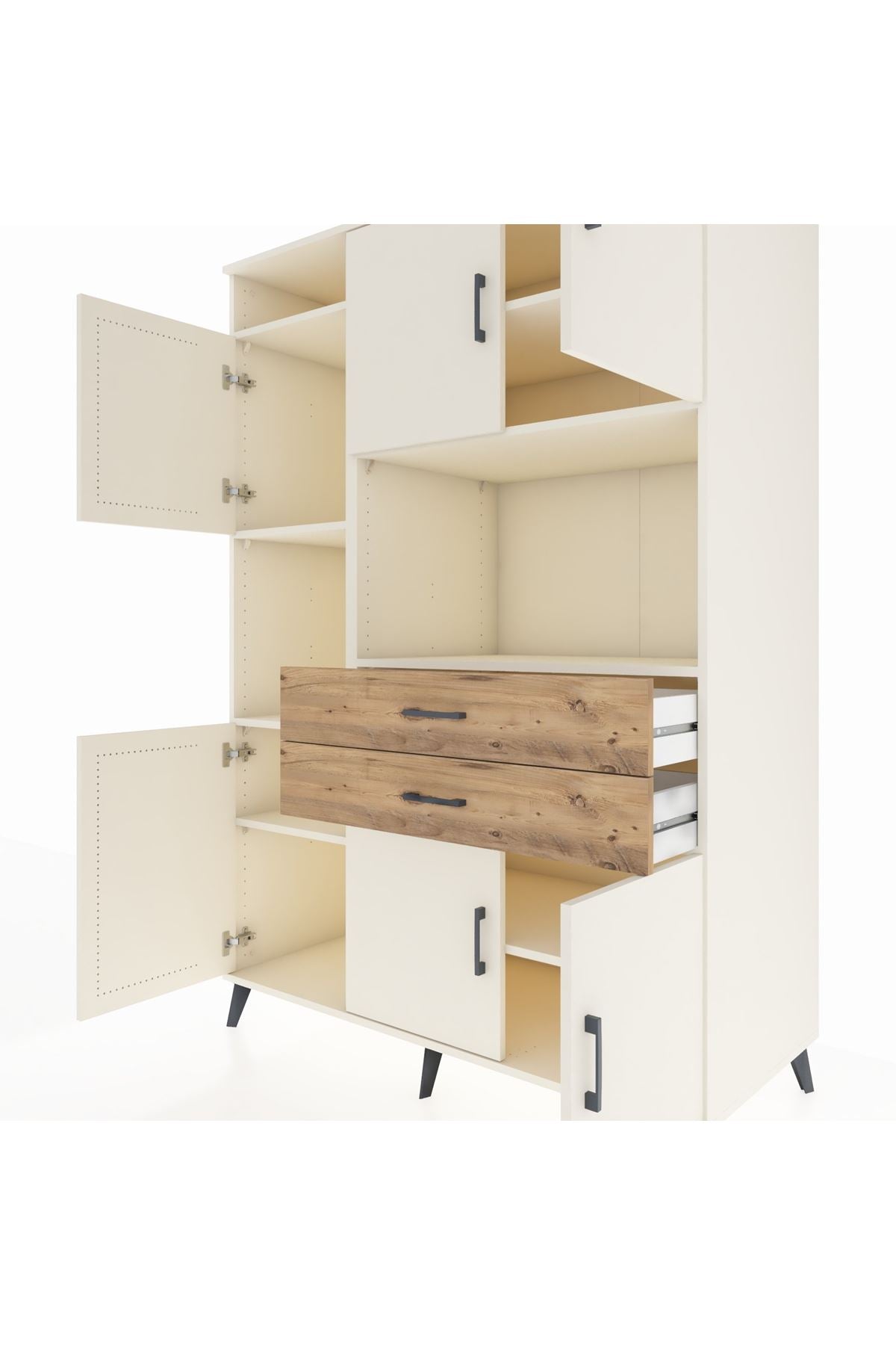 Kronos Dolap 8 Raflı 2 Çekmeceli 6 Kapaklı 132x59x195 Aytaşı-Aytaşı/Çam