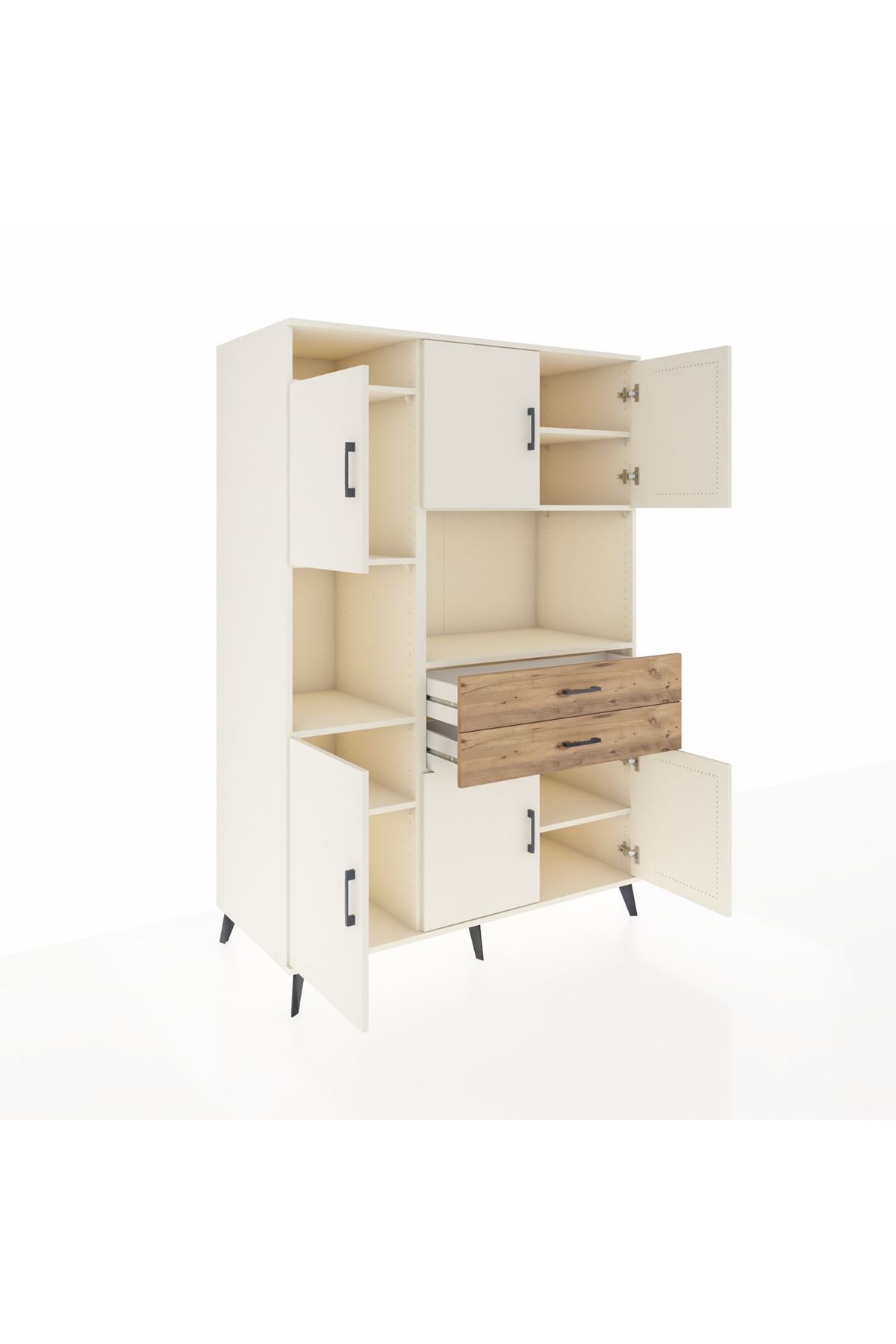 Kronos Dolap 8 Raflı 2 Çekmeceli 6 Kapaklı 132x59x195 Aytaşı-Aytaşı/Çam