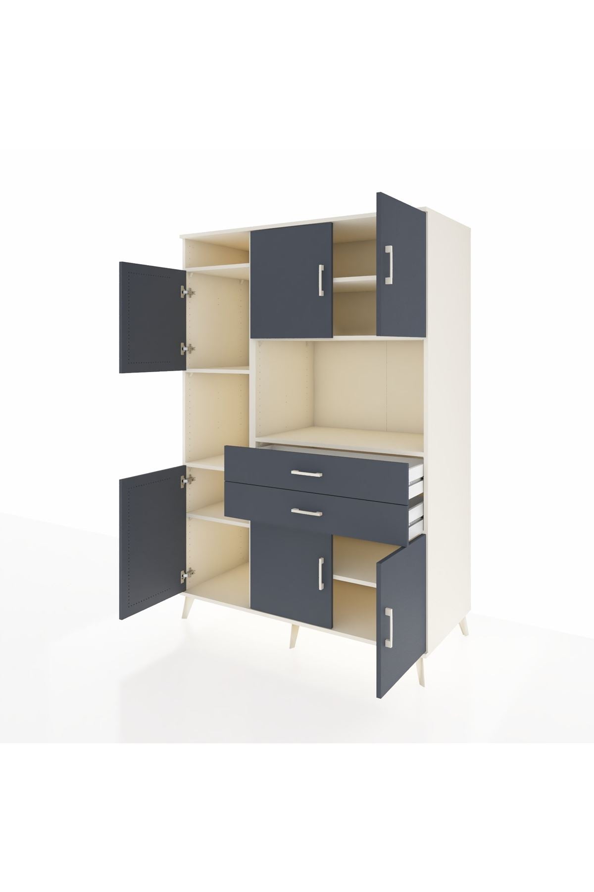 Kronos Dolap 8 Raflı 2 Çekmeceli 6 Kapaklı 132x59x195 Aytaşı-Antrasit/Antrasit