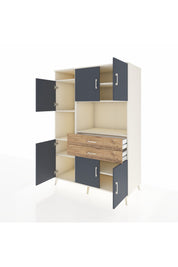 Kronos Dolap 8 Raflı 2 Çekmeceli 6 Kapaklı 132x59x195 Aytaşı-Antrasit/Çam