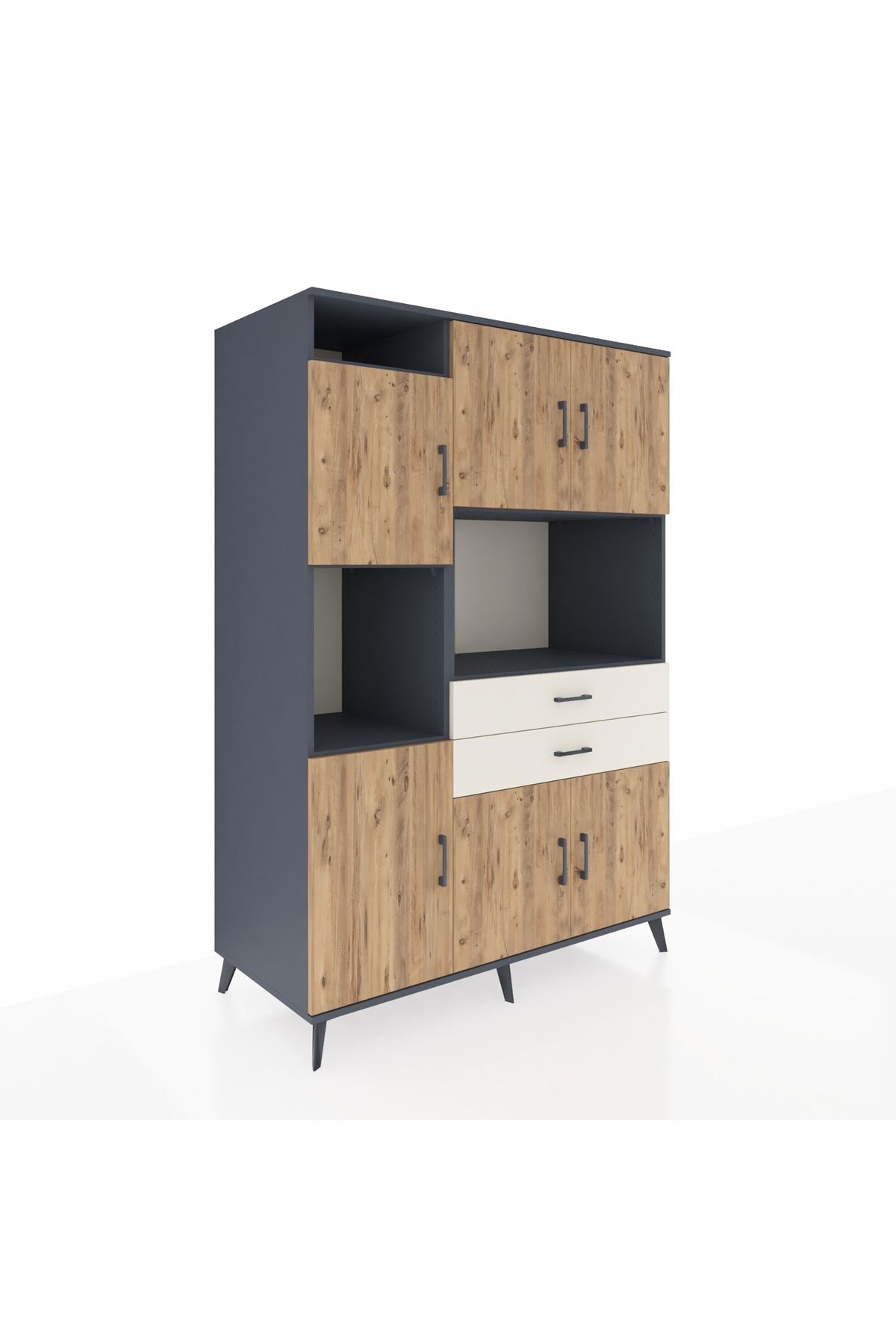 Kronos Dolap 8 Raflı 2 Çekmeceli 6 Kapaklı 132x59x195 Antrasit-Çam/Aytaşı