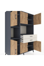 Kronos Dolap 8 Raflı 2 Çekmeceli 6 Kapaklı 132x59x195 Antrasit-Çam/Aytaşı