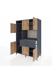 Kronos Dolap 8 Raflı 2 Çekmeceli 6 Kapaklı 132x59x195 Antrasit-Çam/Antrasit