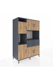 Kronos Dolap 8 Raflı 2 Çekmeceli 6 Kapaklı 132x59x195 Antrasit-Çam/Antrasit