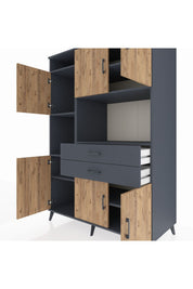 Kronos Dolap 8 Raflı 2 Çekmeceli 6 Kapaklı 132x59x195 Antrasit-Çam/Antrasit