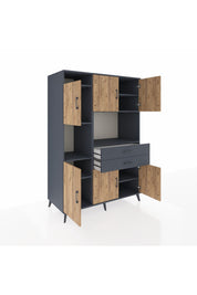 Kronos Dolap 8 Raflı 2 Çekmeceli 6 Kapaklı 132x59x195 Antrasit-Çam/Antrasit