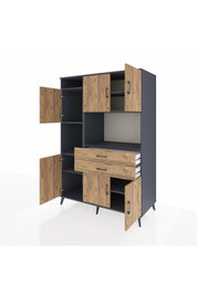 Kronos Dolap 8 Raflı 2 Çekmeceli 6 Kapaklı 132x59x195 Antrasit-Çam/Çam