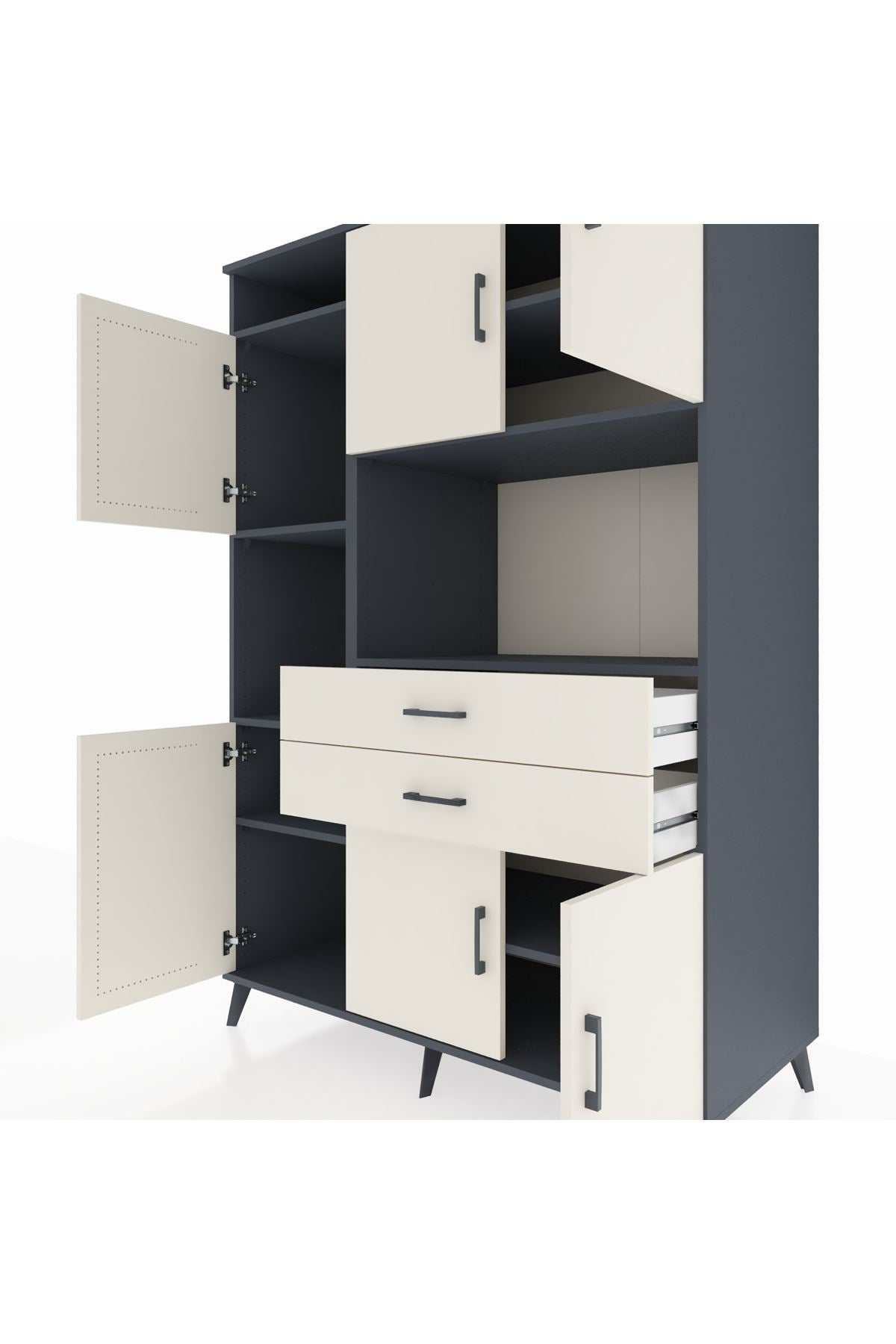 Kronos Dolap 8 Raflı 2 Çekmeceli 6 Kapaklı 132x59x195 Antrasit-Aytaşı/Aytaşı