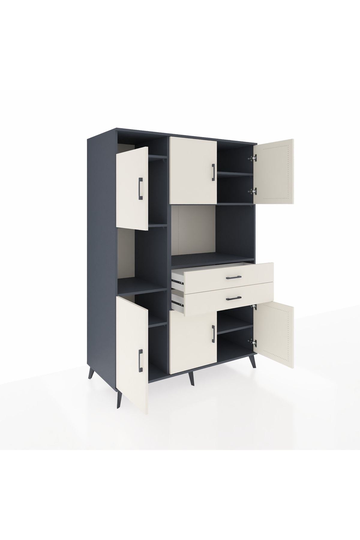 Kronos Dolap 8 Raflı 2 Çekmeceli 6 Kapaklı 132x59x195 Antrasit-Aytaşı/Aytaşı