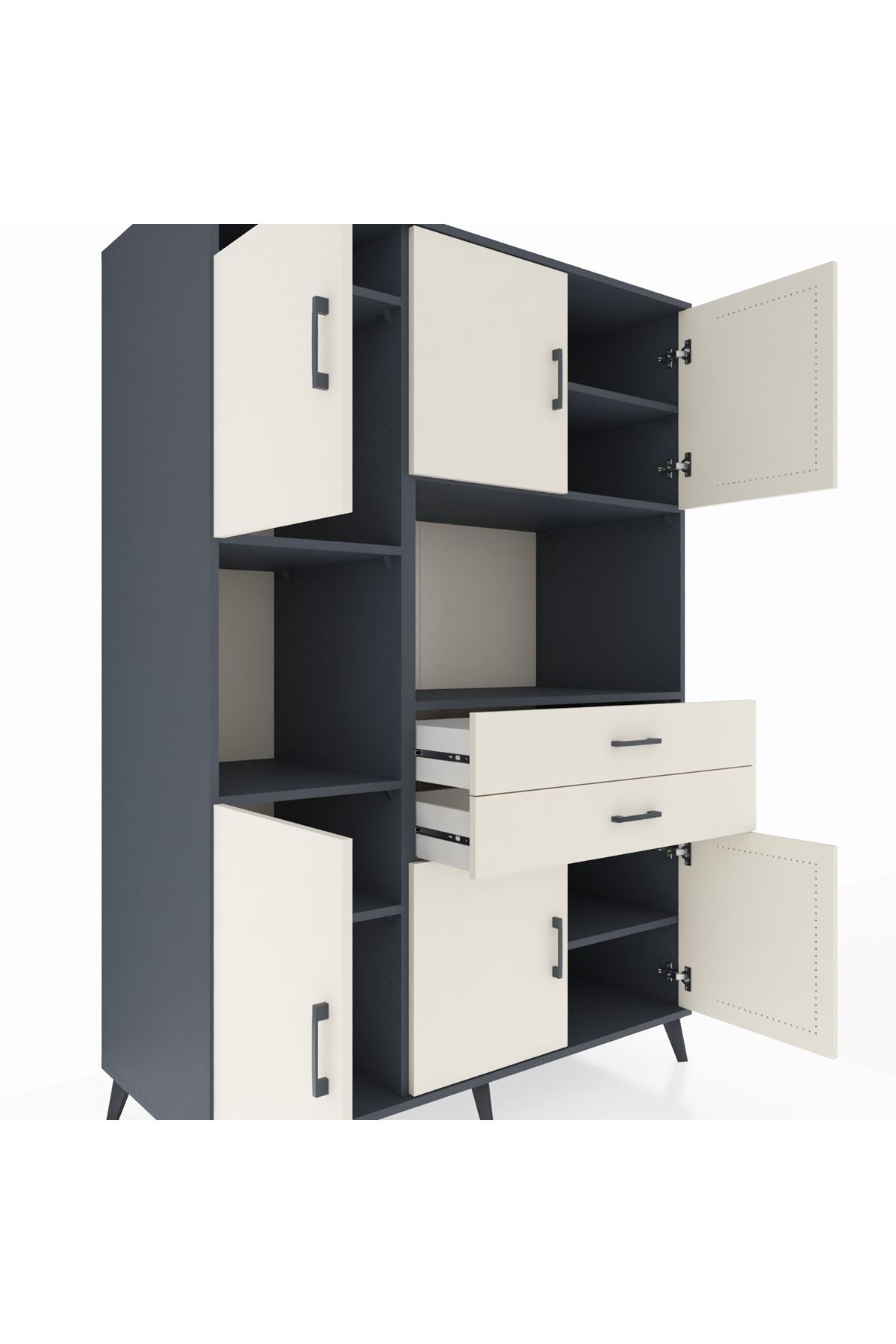 Kronos Dolap 8 Raflı 2 Çekmeceli 6 Kapaklı 132x59x195 Antrasit-Aytaşı/Aytaşı