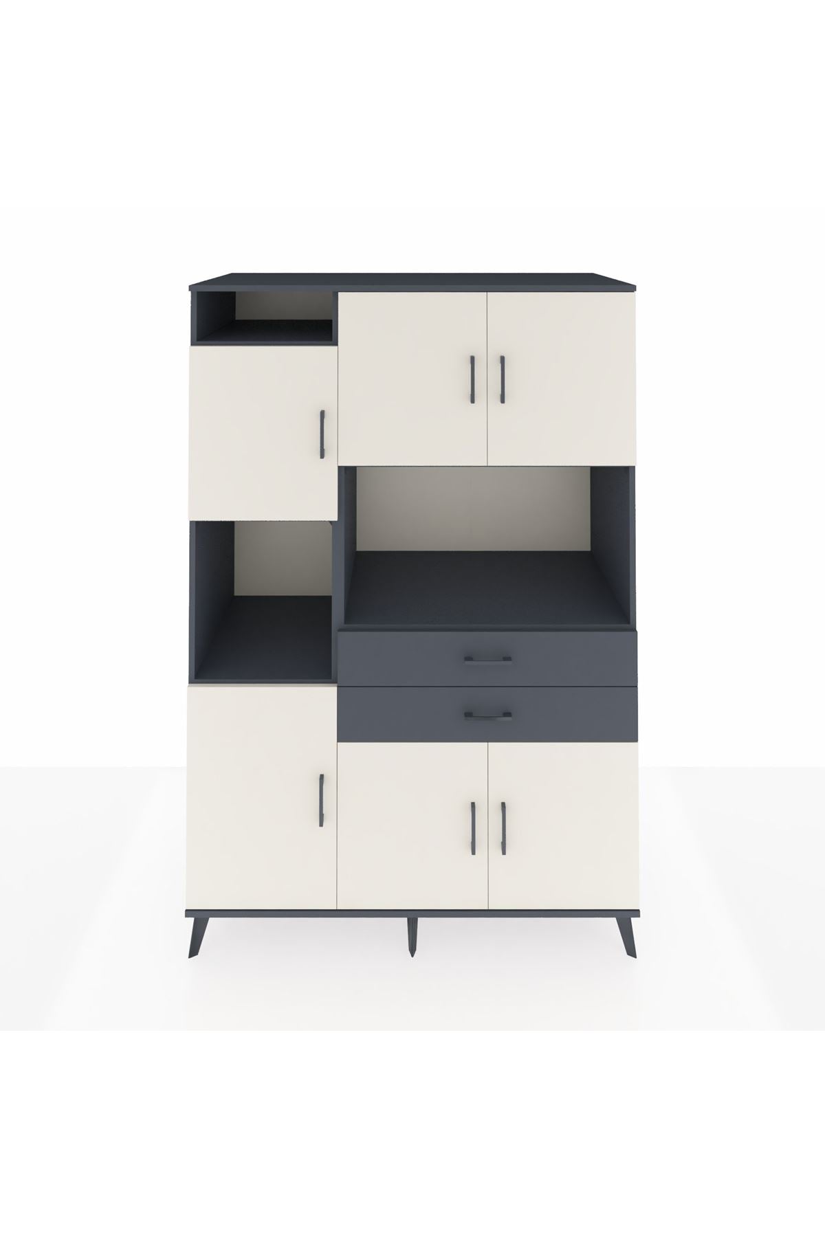 Kronos Dolap 8 Raflı 2 Çekmeceli 6 Kapaklı 132x59x195 Antrasit-Aytaşı/Antrasit