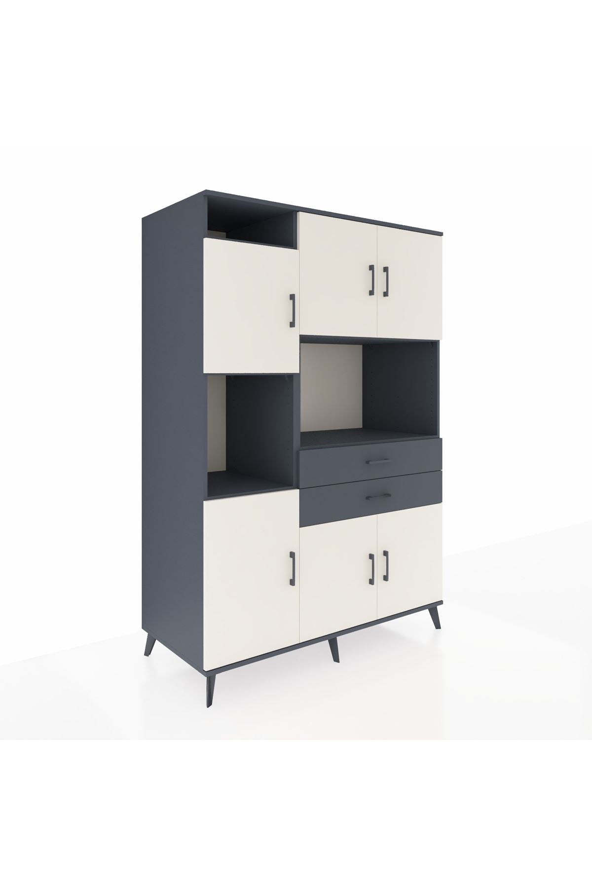 Kronos Dolap 8 Raflı 2 Çekmeceli 6 Kapaklı 132x59x195 Antrasit-Aytaşı/Antrasit
