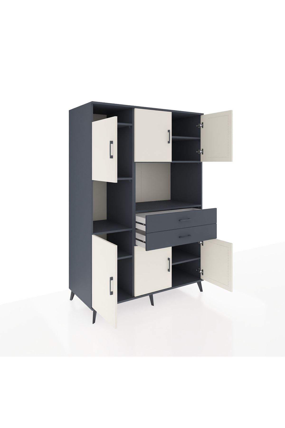 Kronos Dolap 8 Raflı 2 Çekmeceli 6 Kapaklı 132x59x195 Antrasit-Aytaşı/Antrasit