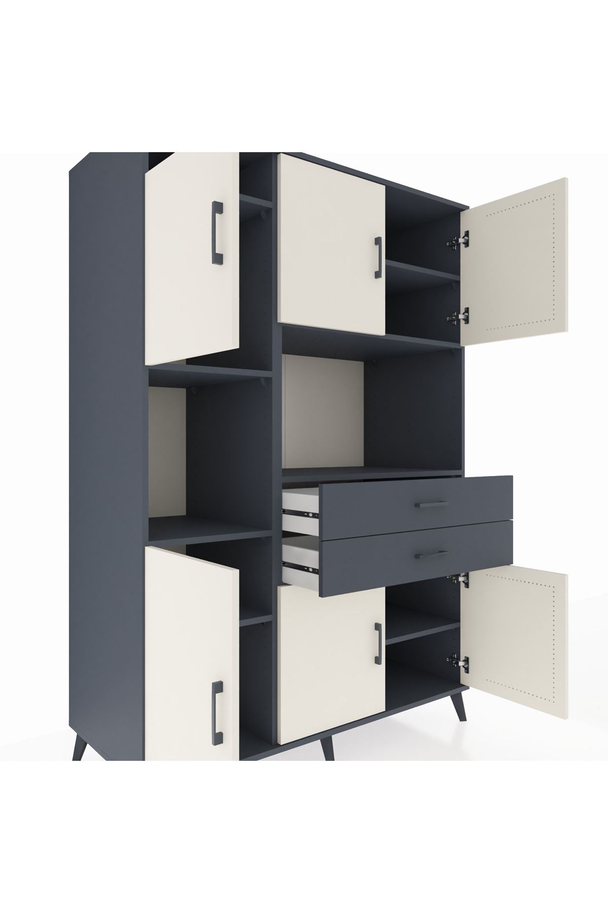 Kronos Dolap 8 Raflı 2 Çekmeceli 6 Kapaklı 132x59x195 Antrasit-Aytaşı/Antrasit