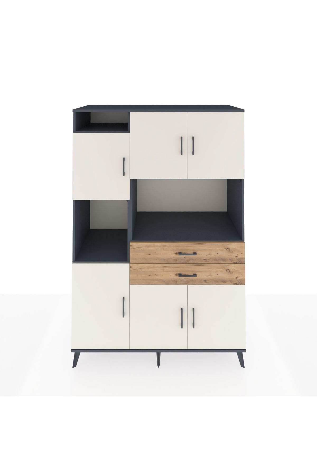 Kronos Dolap 8 Raflı 2 Çekmeceli 6 Kapaklı 132x59x195 Antrasit-Aytaşı/Çam