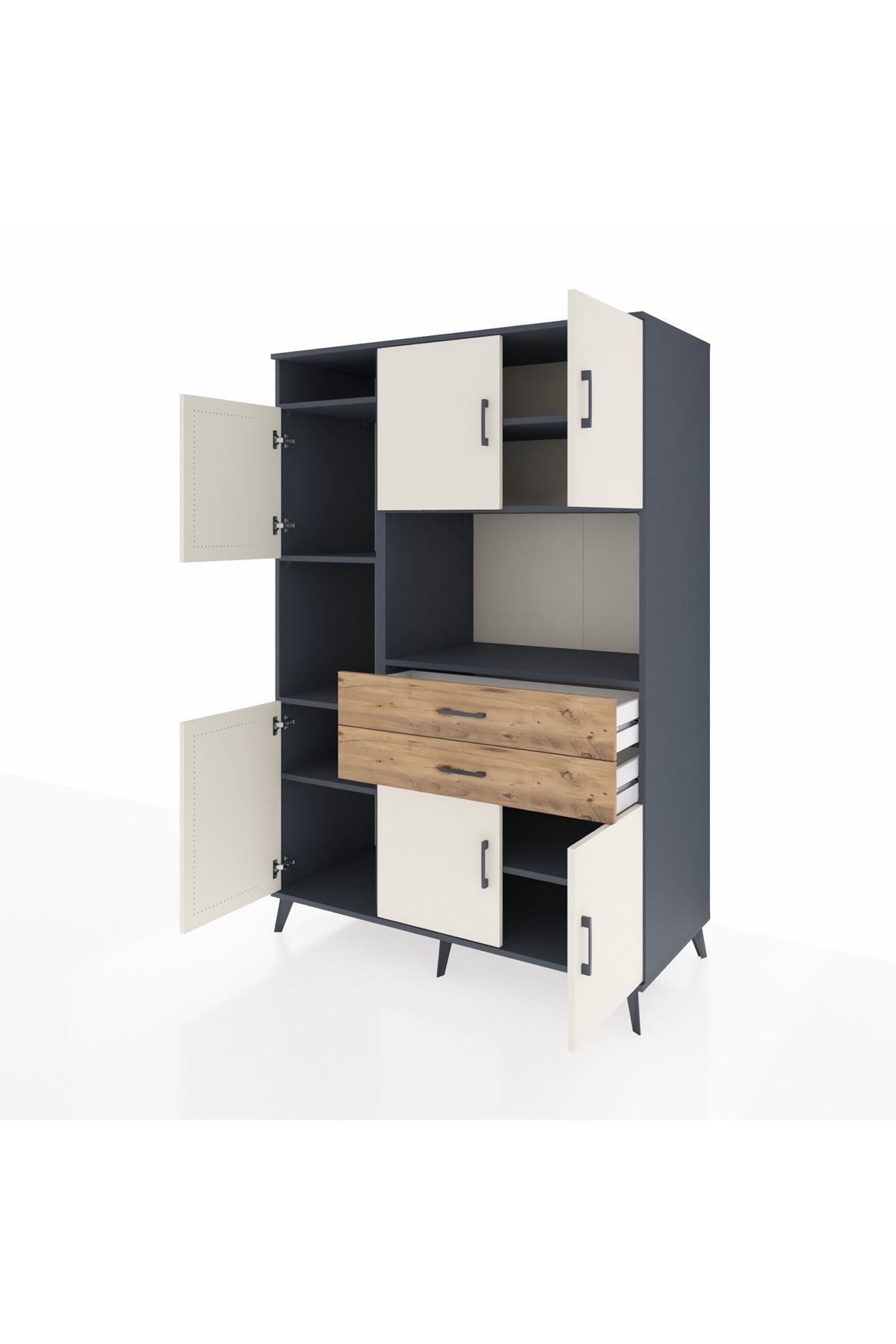 Kronos Dolap 8 Raflı 2 Çekmeceli 6 Kapaklı 132x59x195 Antrasit-Aytaşı/Çam