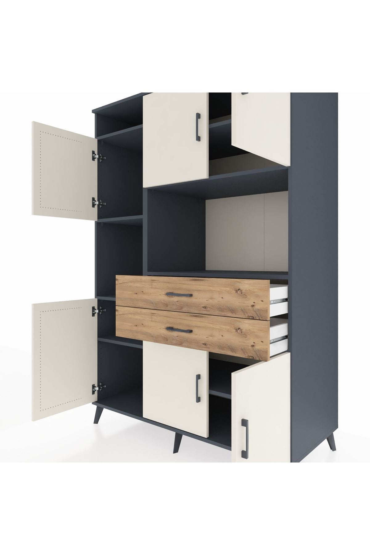 Kronos Dolap 8 Raflı 2 Çekmeceli 6 Kapaklı 132x59x195 Antrasit-Aytaşı/Çam