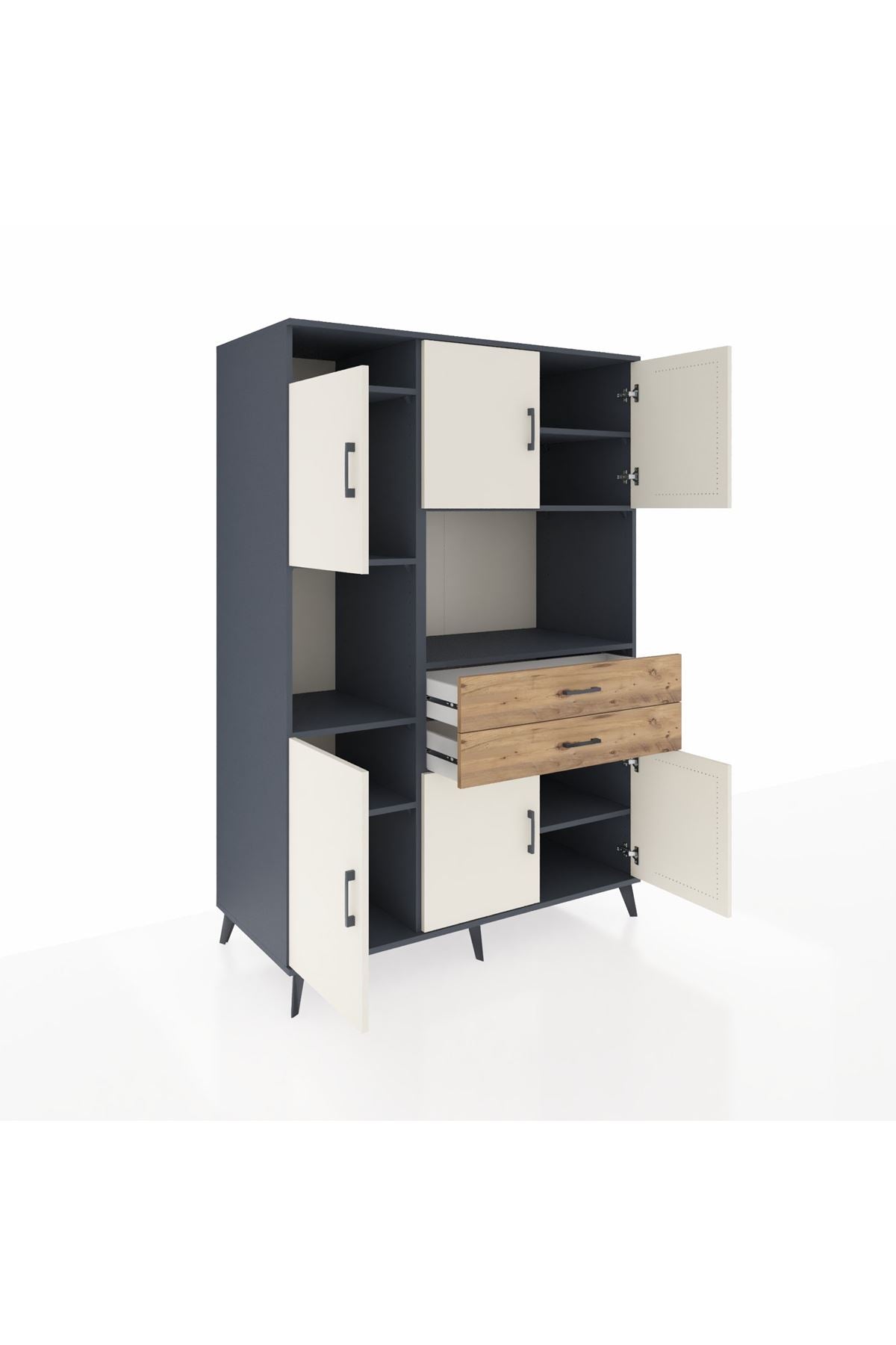 Kronos Dolap 8 Raflı 2 Çekmeceli 6 Kapaklı 132x59x195 Antrasit-Aytaşı/Çam