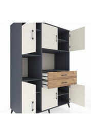 Kronos Dolap 8 Raflı 2 Çekmeceli 6 Kapaklı 132x59x195 Antrasit-Aytaşı/Çam