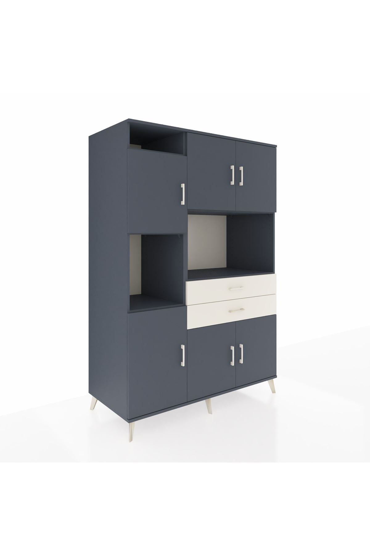 Kronos Dolap 8 Raflı 2 Çekmeceli 6 Kapaklı 132x59x195 Antrasit-Antrasit/Aytaşı