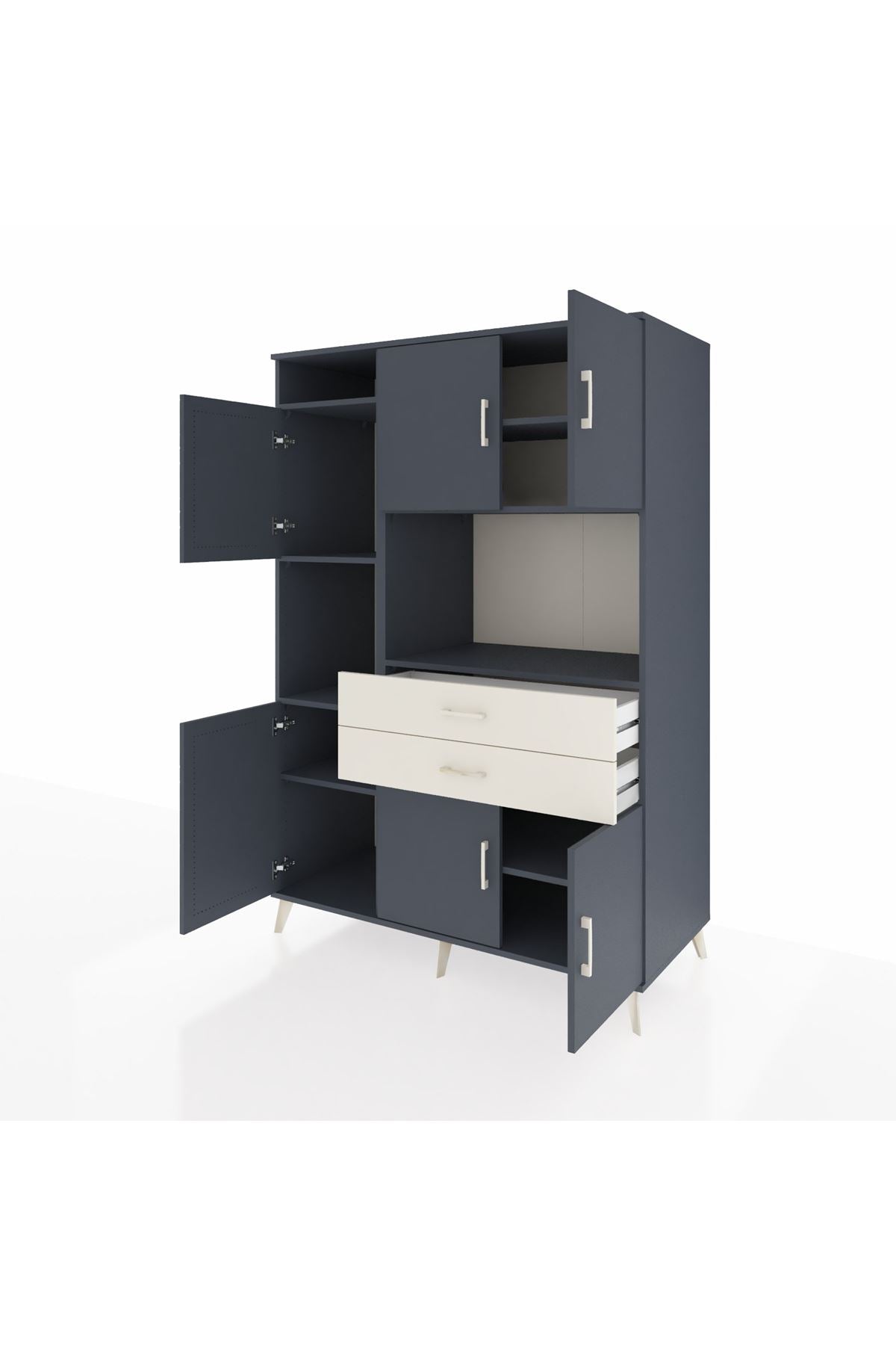 Kronos Dolap 8 Raflı 2 Çekmeceli 6 Kapaklı 132x59x195 Antrasit-Antrasit/Aytaşı