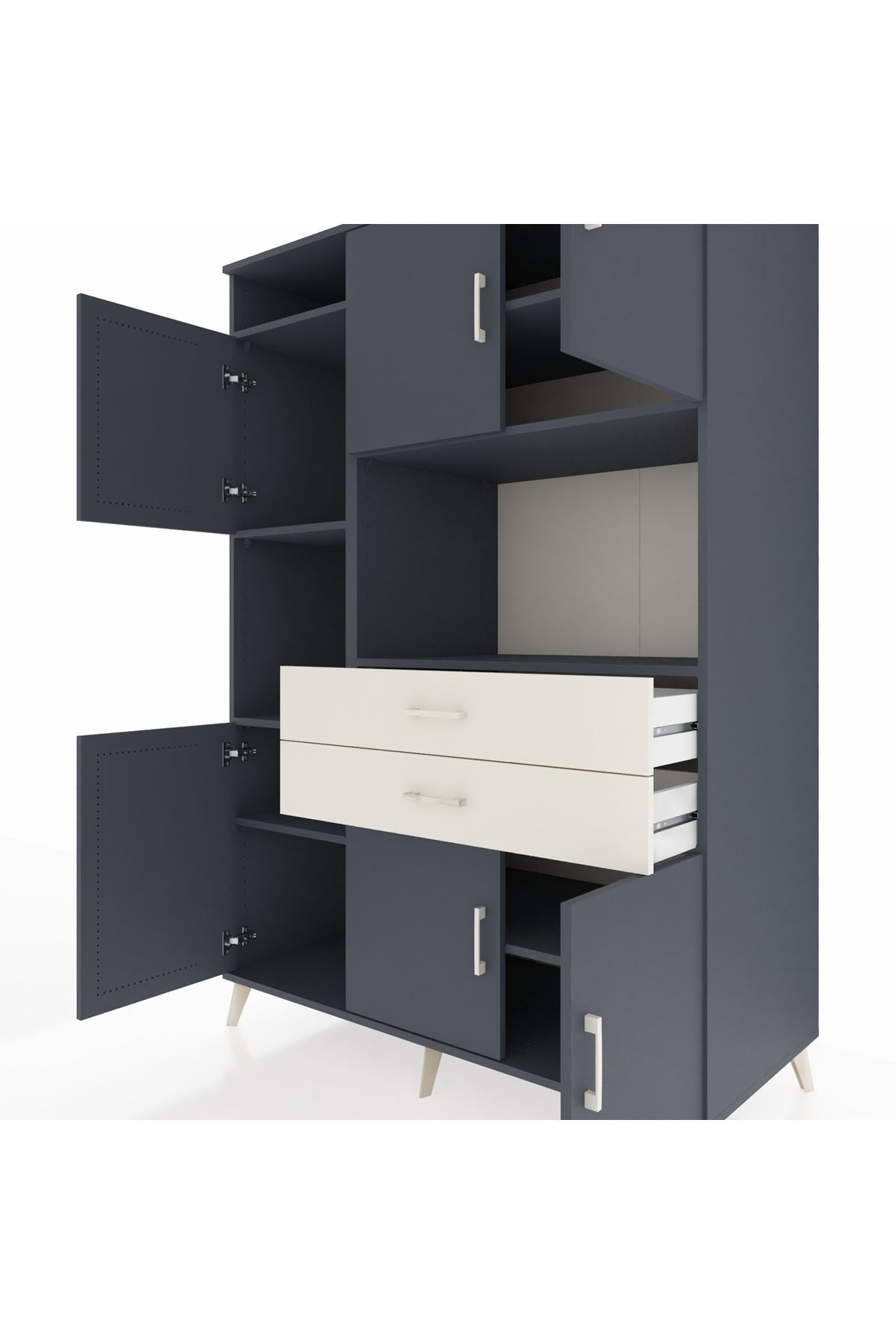 Kronos Dolap 8 Raflı 2 Çekmeceli 6 Kapaklı 132x59x195 Antrasit-Antrasit/Aytaşı