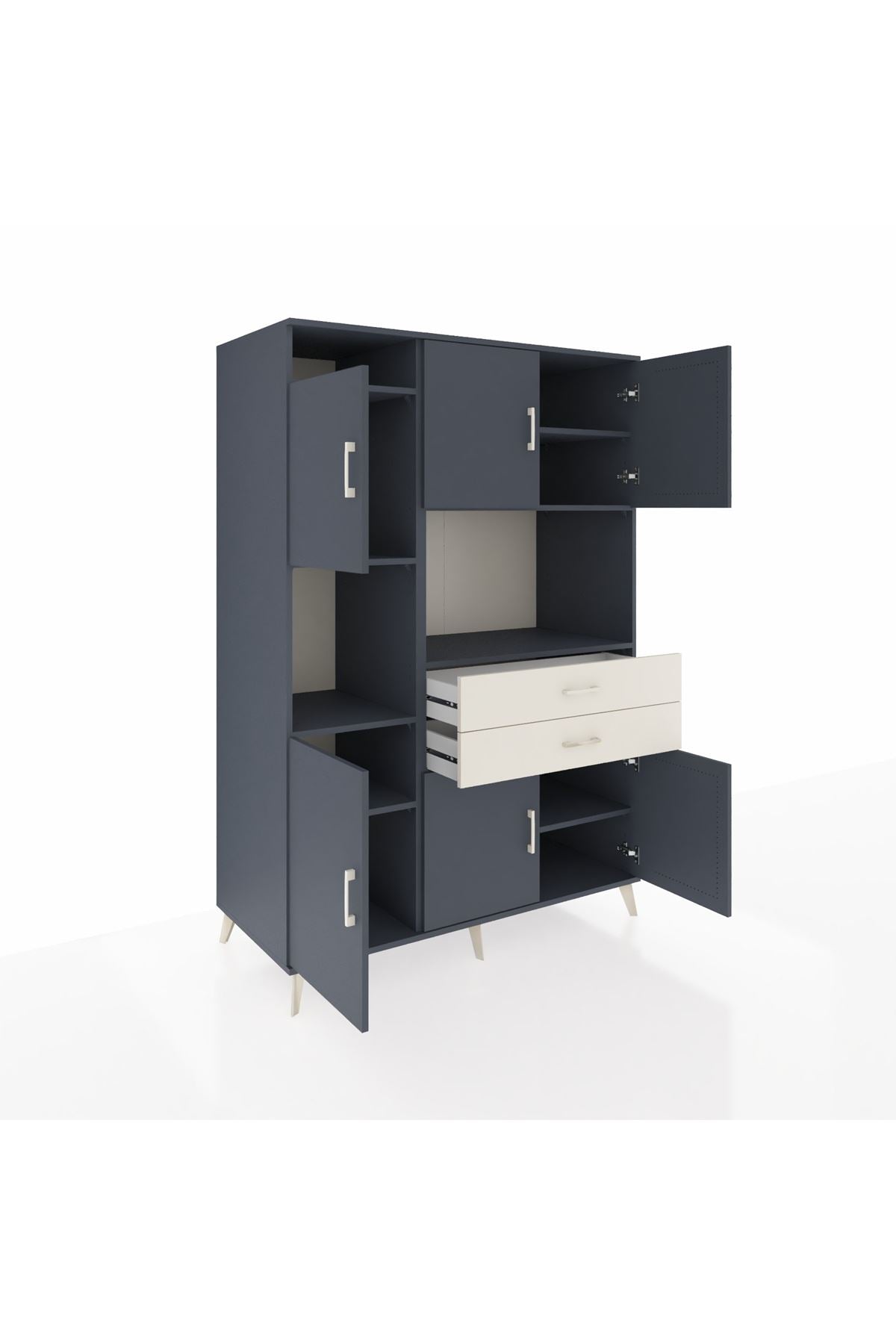 Kronos Dolap 8 Raflı 2 Çekmeceli 6 Kapaklı 132x59x195 Antrasit-Antrasit/Aytaşı