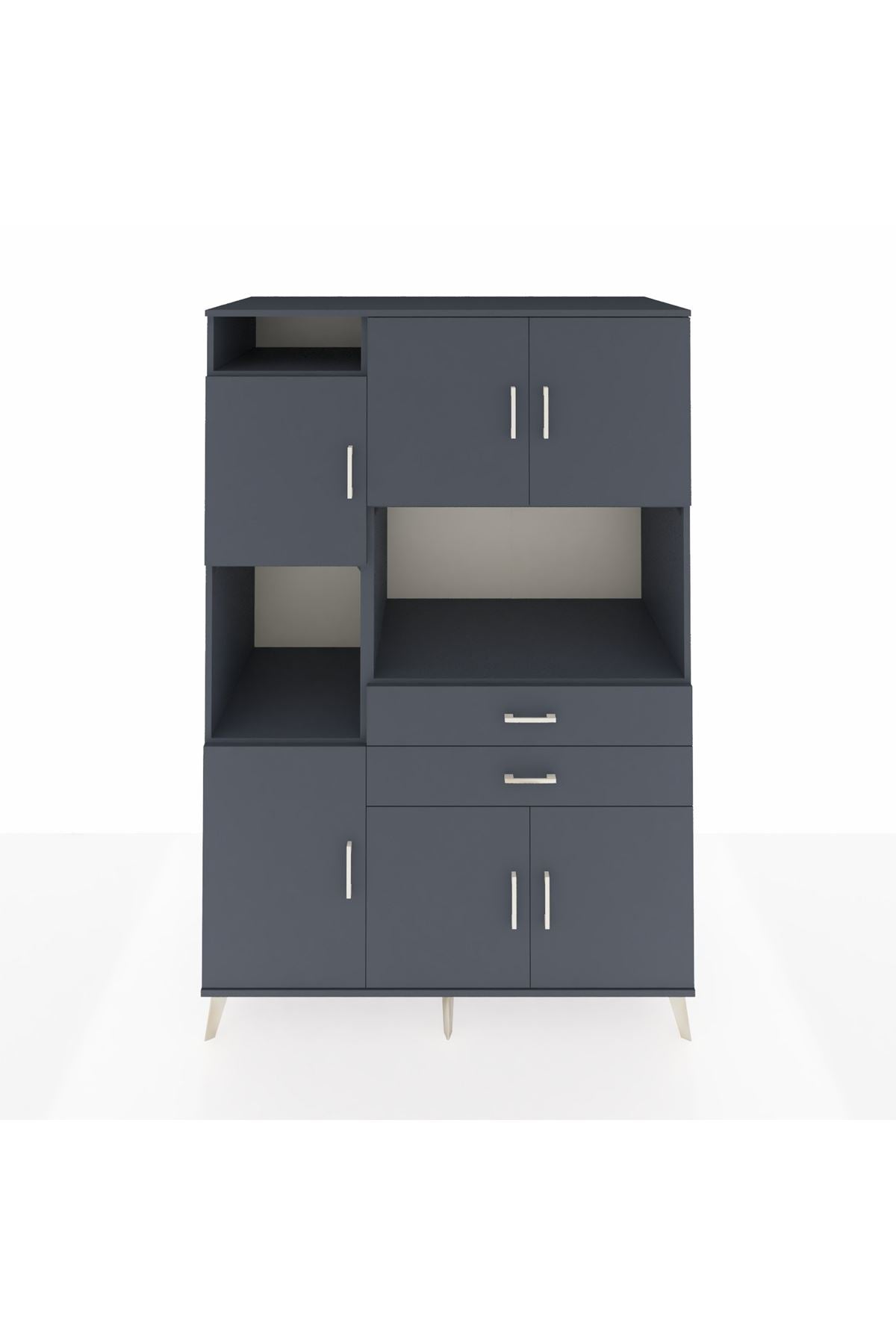 Kronos Dolap 8 Raflı 2 Çekmeceli 6 Kapaklı 132x59x195 Antrasit-Antrasit/Antrasit