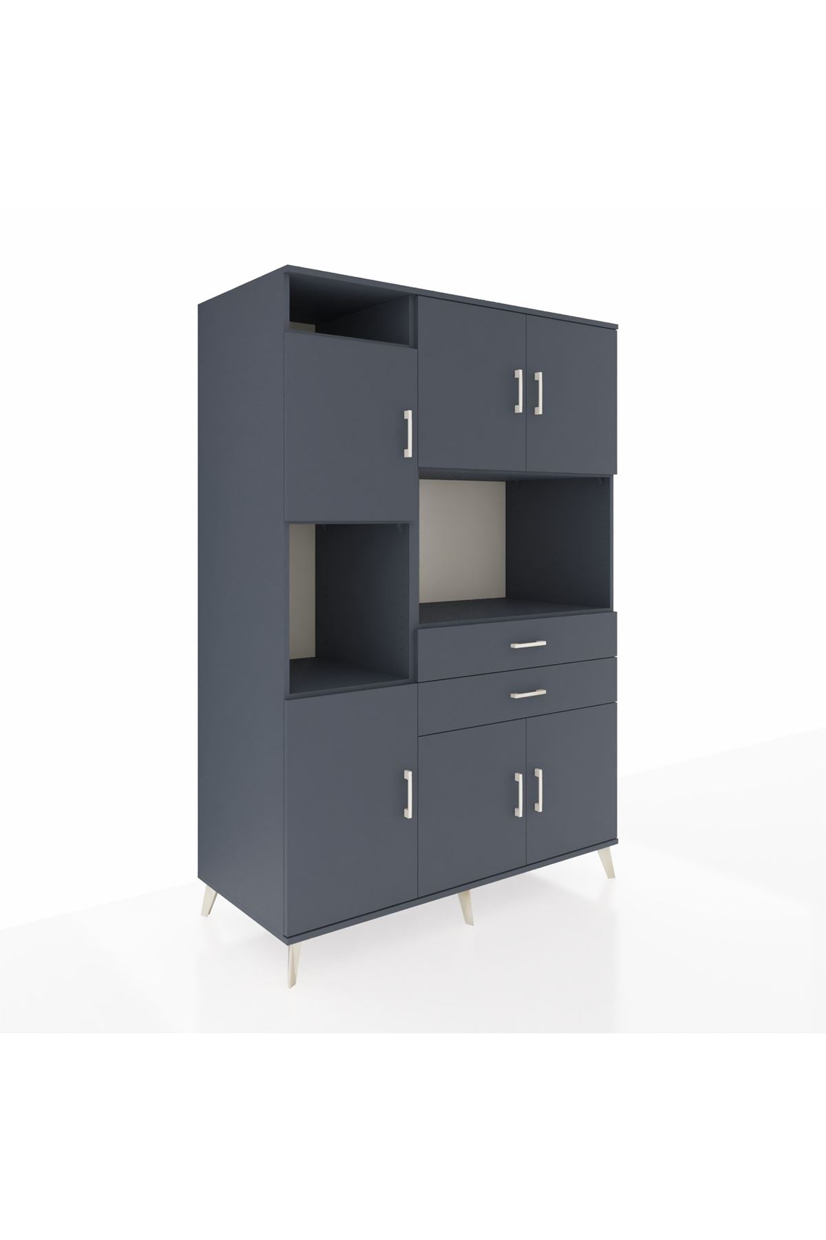 Kronos Dolap 8 Raflı 2 Çekmeceli 6 Kapaklı 132x59x195 Antrasit-Antrasit/Antrasit