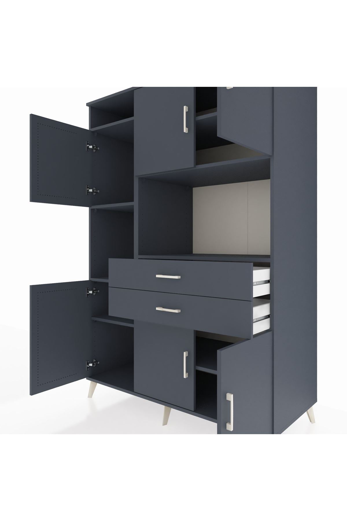 Kronos Dolap 8 Raflı 2 Çekmeceli 6 Kapaklı 132x59x195 Antrasit-Antrasit/Antrasit