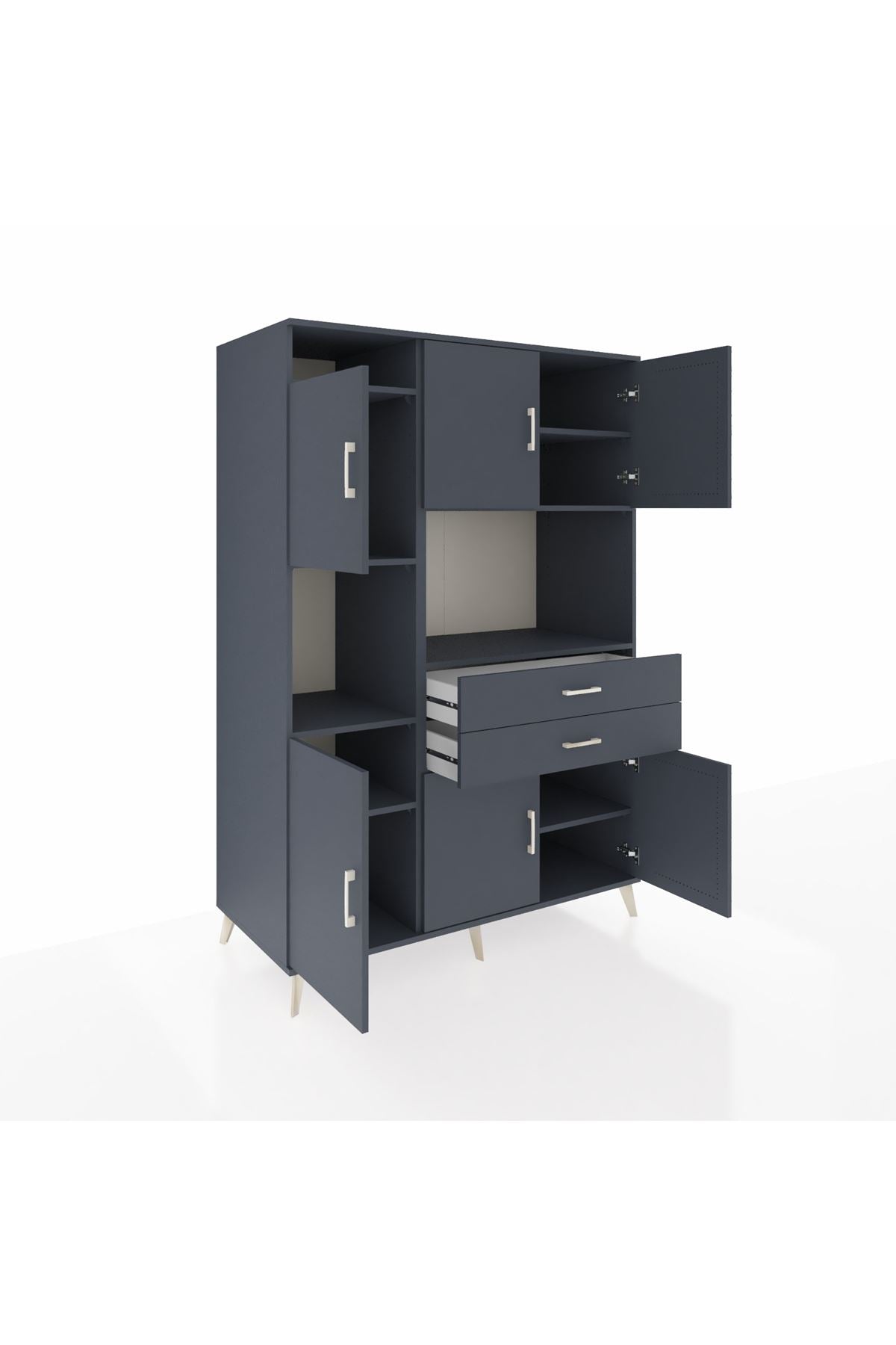 Kronos Dolap 8 Raflı 2 Çekmeceli 6 Kapaklı 132x59x195 Antrasit-Antrasit/Antrasit