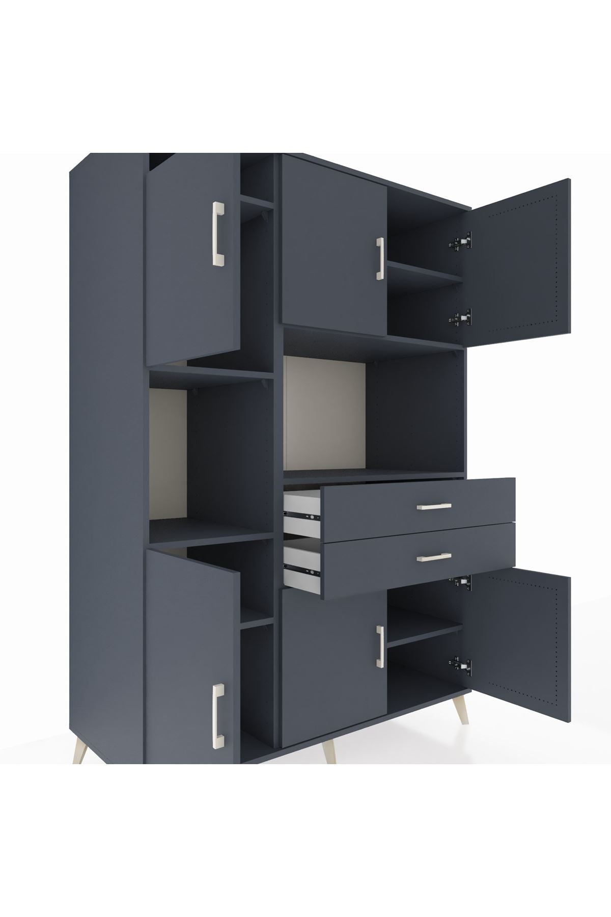 Kronos Dolap 8 Raflı 2 Çekmeceli 6 Kapaklı 132x59x195 Antrasit-Antrasit/Antrasit