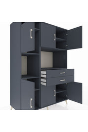 Kronos Dolap 8 Raflı 2 Çekmeceli 6 Kapaklı 132x59x195 Antrasit-Antrasit/Antrasit