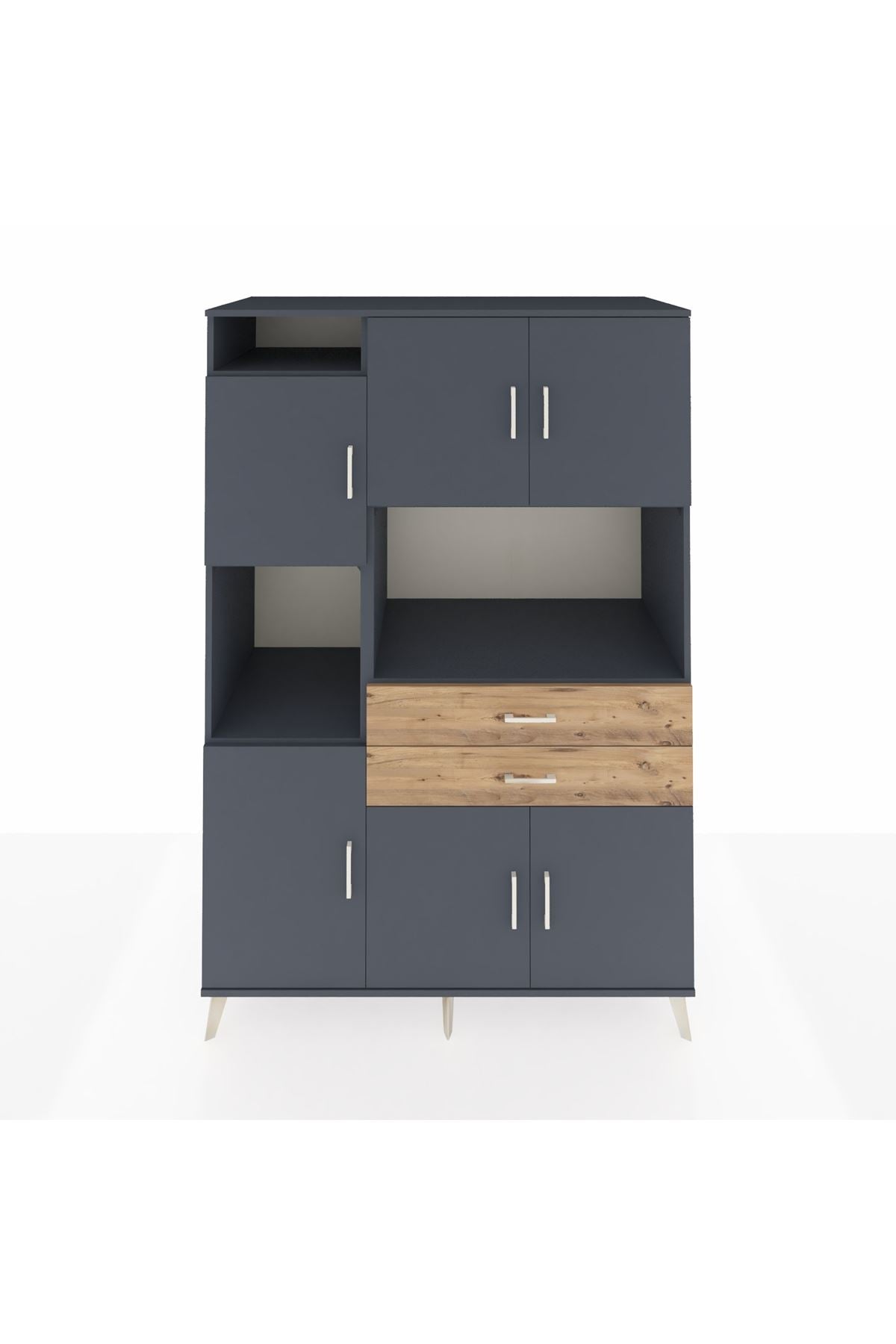 Kronos Dolap 8 Raflı 2 Çekmeceli 6 Kapaklı 132x59x195 Antrasit-Antrasit/Çam