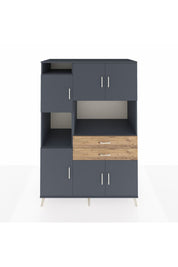 Kronos Dolap 8 Raflı 2 Çekmeceli 6 Kapaklı 132x59x195 Antrasit-Antrasit/Çam