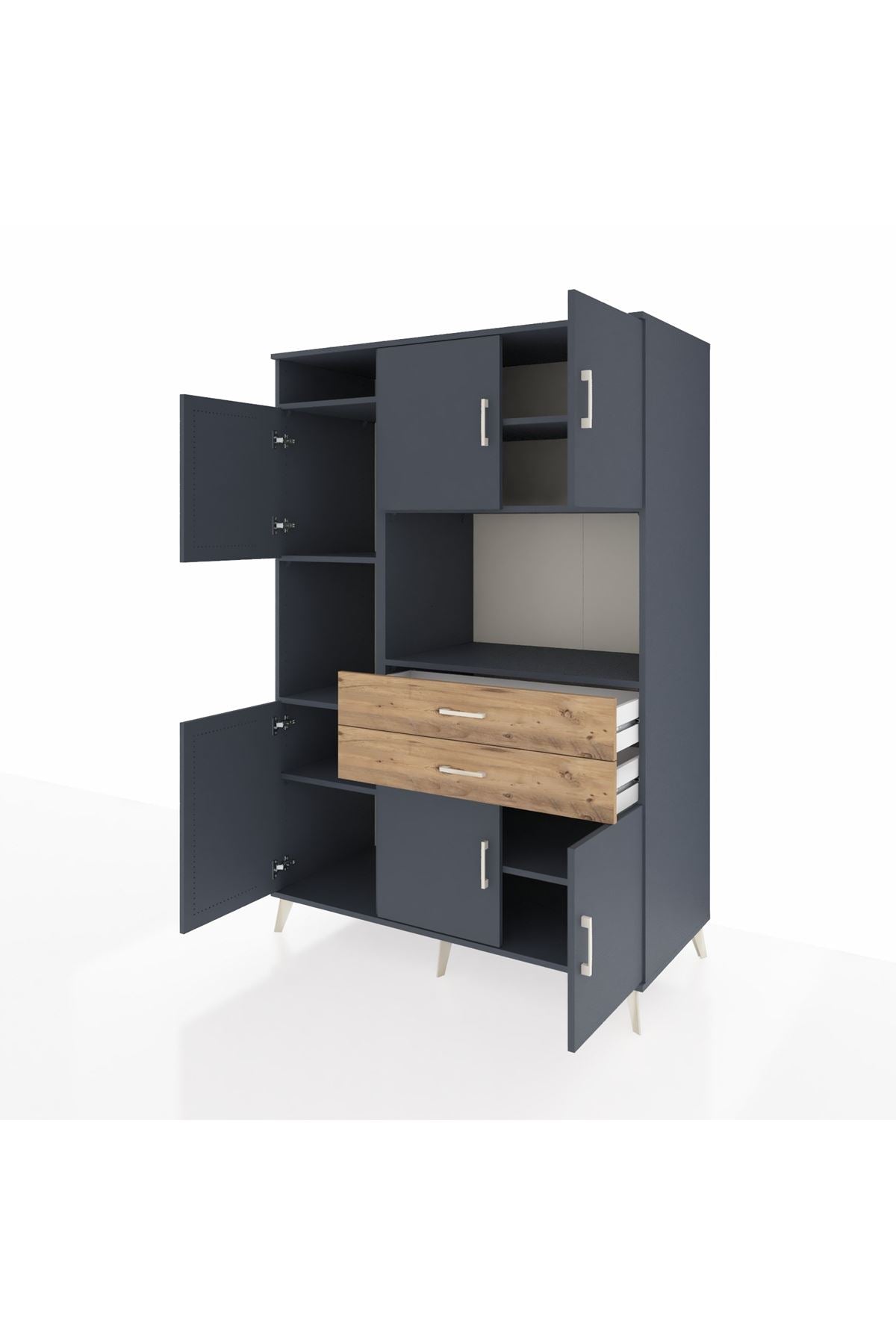 Kronos Dolap 8 Raflı 2 Çekmeceli 6 Kapaklı 132x59x195 Antrasit-Antrasit/Çam