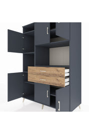 Kronos Dolap 8 Raflı 2 Çekmeceli 6 Kapaklı 132x59x195 Antrasit-Antrasit/Çam