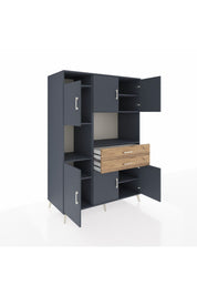 Kronos Dolap 8 Raflı 2 Çekmeceli 6 Kapaklı 132x59x195 Antrasit-Antrasit/Çam