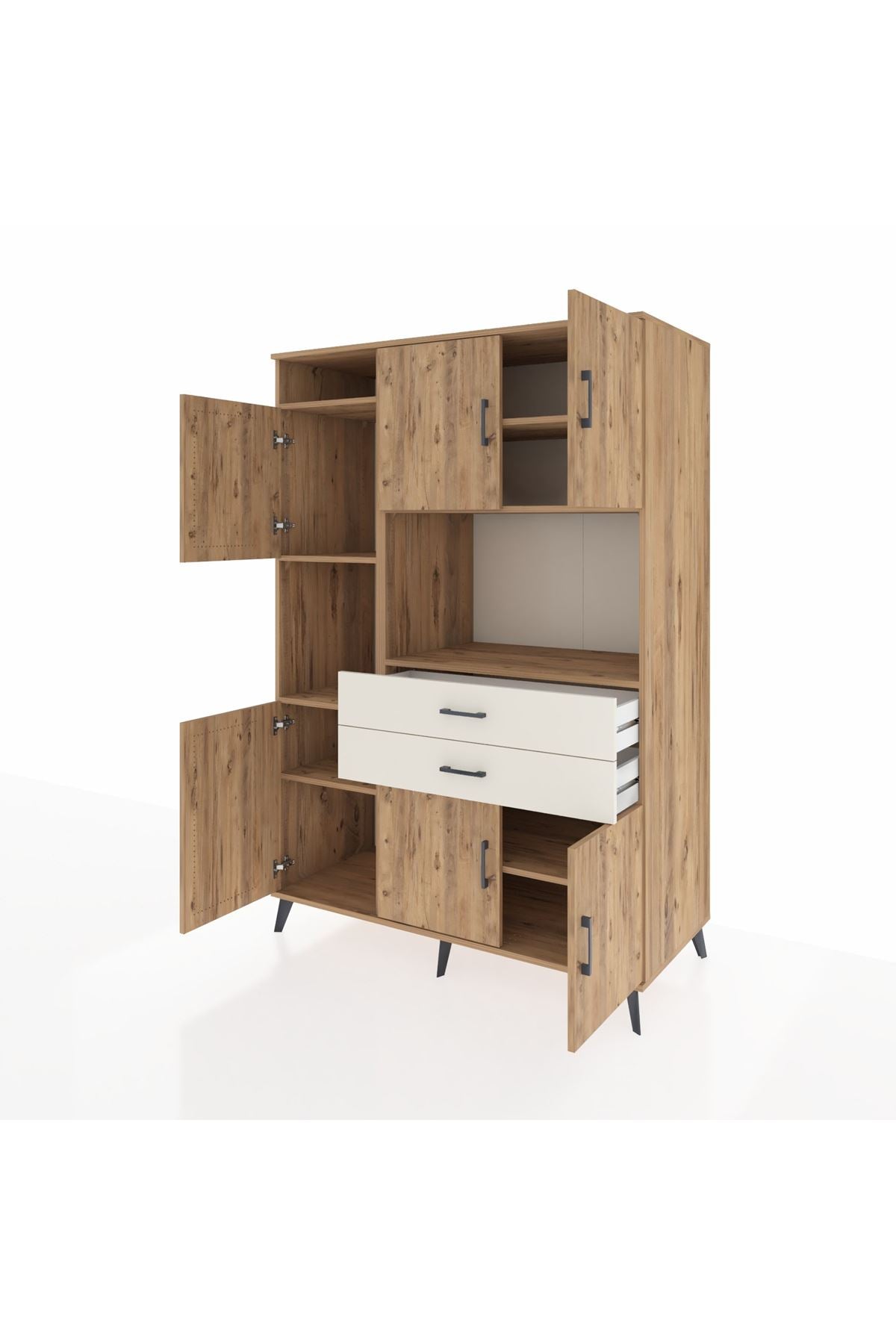 Kronos Dolap 8 Raflı 2 Çekmeceli 6 Kapaklı 132x59x195 Çam-Çam/Aytaşı