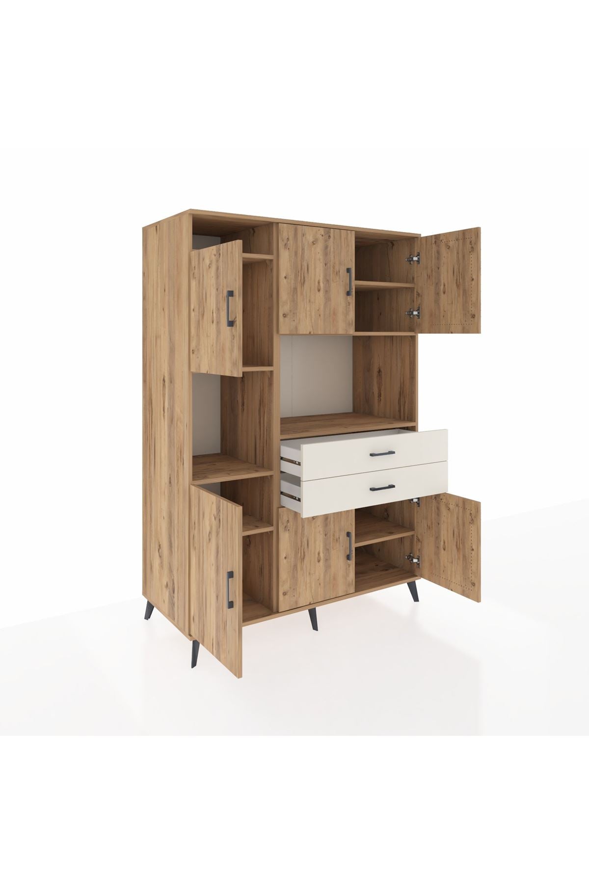Kronos Dolap 8 Raflı 2 Çekmeceli 6 Kapaklı 132x59x195 Çam-Çam/Aytaşı