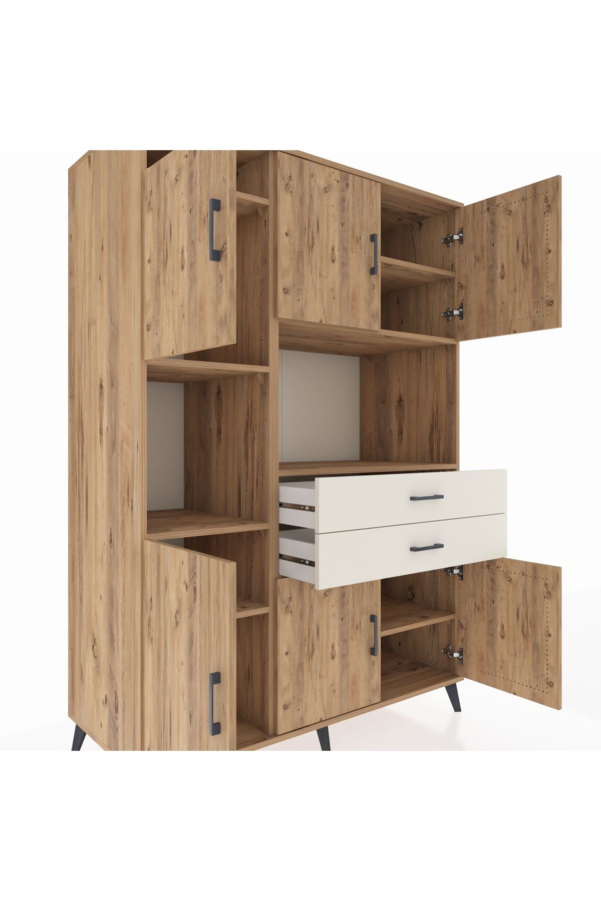 Kronos Dolap 8 Raflı 2 Çekmeceli 6 Kapaklı 132x59x195 Çam-Çam/Aytaşı