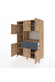 Kronos Dolap 8 Raflı 2 Çekmeceli 6 Kapaklı 132x59x195 Çam-Çam/Antrasit