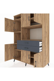 Kronos Dolap 8 Raflı 2 Çekmeceli 6 Kapaklı 132x59x195 Çam-Çam/Antrasit