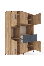 Kronos Dolap 8 Raflı 2 Çekmeceli 6 Kapaklı 132x59x195 Çam-Çam/Antrasit