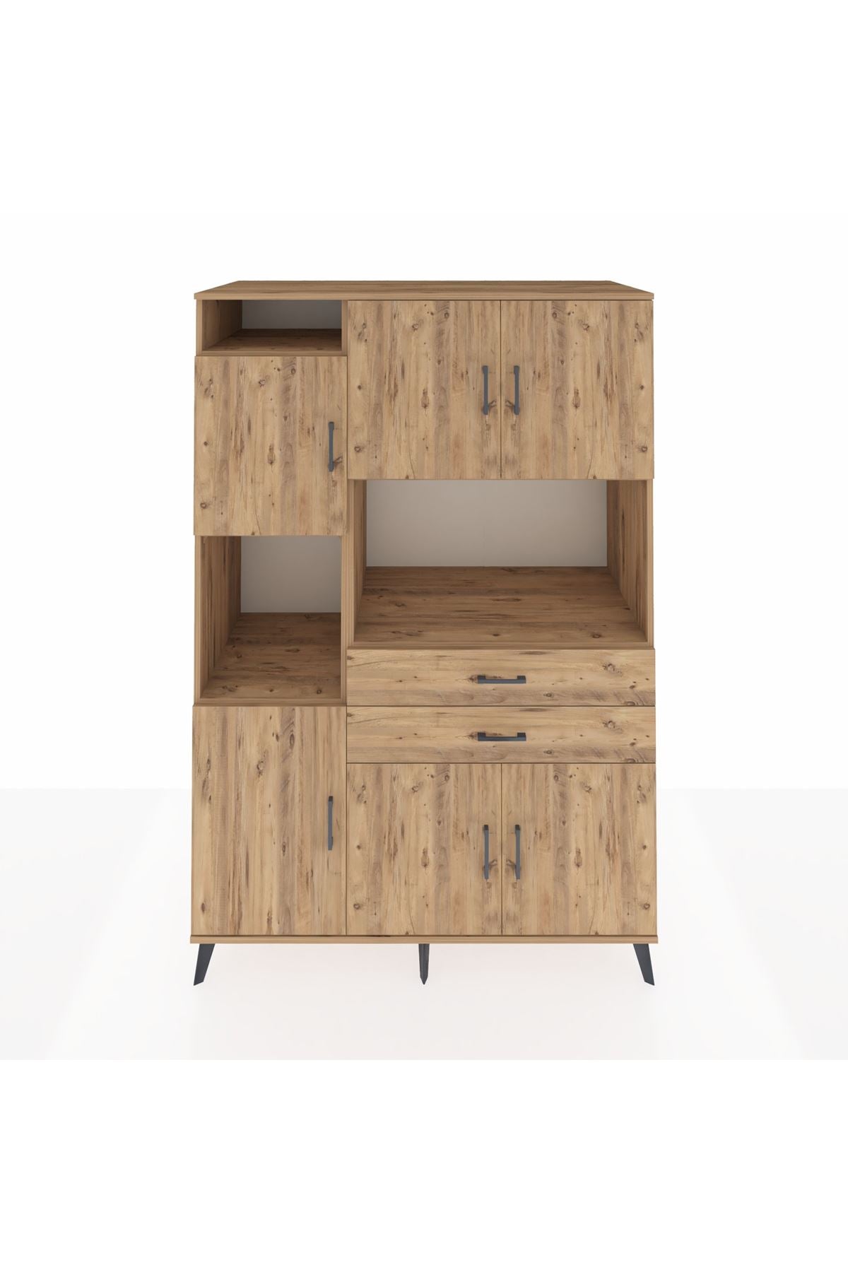 Kronos Dolap 8 Raflı 2 Çekmeceli 6 Kapaklı 132x59x195 Çam-Çam/Çam