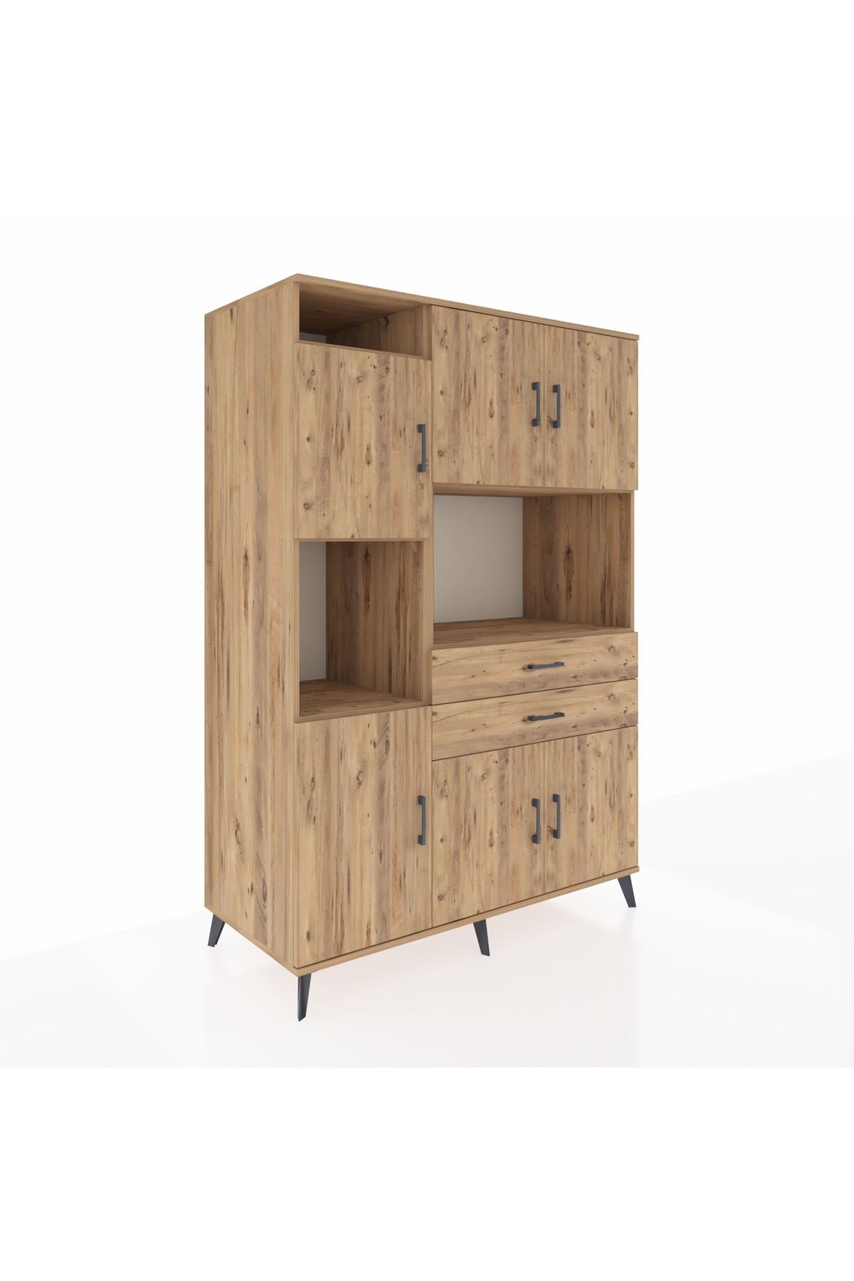 Kronos Dolap 8 Raflı 2 Çekmeceli 6 Kapaklı 132x59x195 Çam-Çam/Çam