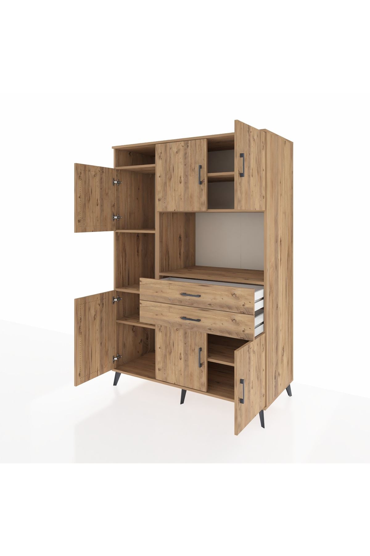 Kronos Dolap 8 Raflı 2 Çekmeceli 6 Kapaklı 132x59x195 Çam-Çam/Çam