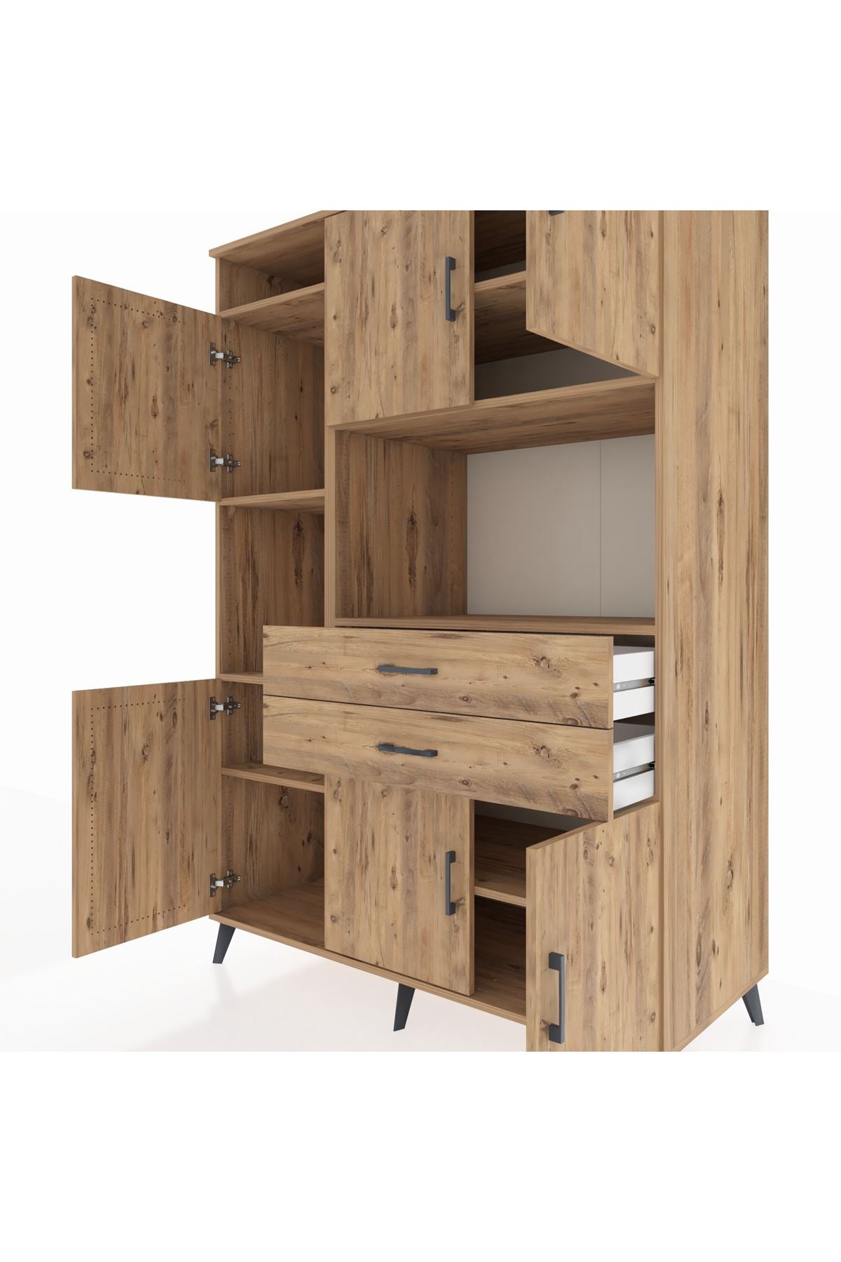 Kronos Dolap 8 Raflı 2 Çekmeceli 6 Kapaklı 132x59x195 Çam-Çam/Çam