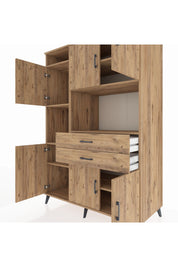 Kronos Dolap 8 Raflı 2 Çekmeceli 6 Kapaklı 132x59x195 Çam-Çam/Çam